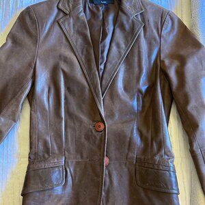 Zara Basics Brown Distressed Leather Blazer/Jacket - Size S